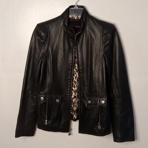 Betsy Johnson Women's Size Medium Black Leather Jacket . Biker, Minimalist.